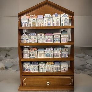 Vintage 1989 Lenox Spice Village COMPLETE 24 Set With Display Rack Shelf